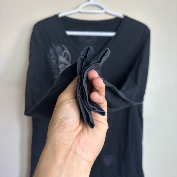 Ralph Lauren Black Graphic V-Neck Long Sleeve Tee Size XL Casual Y2K Boho Top - Picture 4 of 7